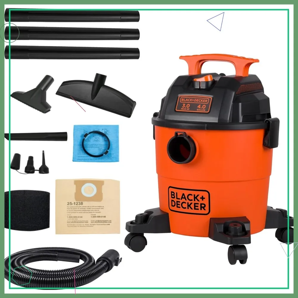 

4 Gallon 3-in-1 Wet/Dry Shop Vacuum, 3 HP Portable with Accessories for Home, Garage, Car