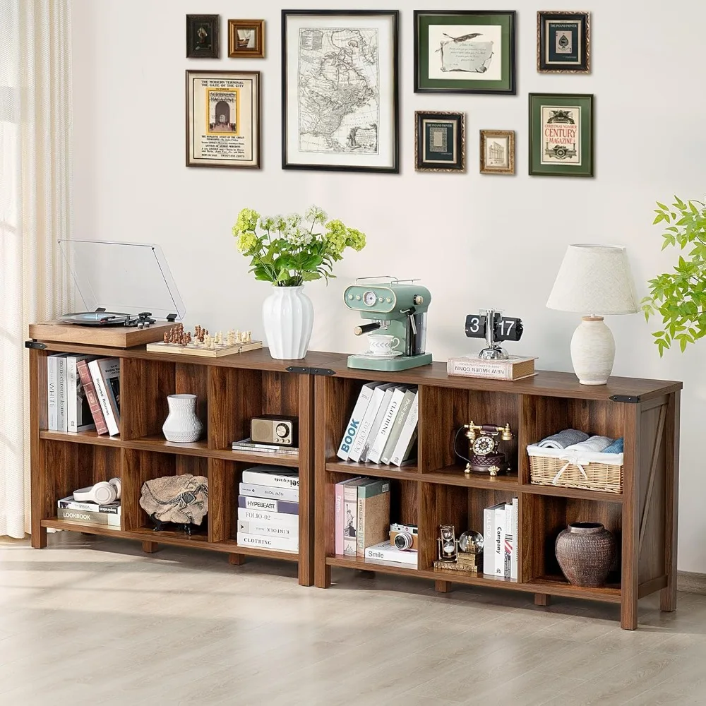 Farmhouse Madeira Longo Armazenamento Organizador Estante, Walnut Console Closet, Horizontal Estante, Brown Estantes, 8 Cube Book Shelf, 62"