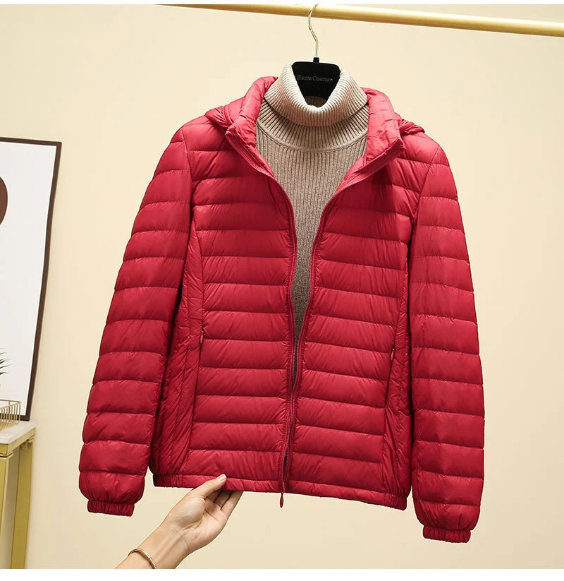 Schinteon Women Ultralight 90% White Duck Down Jacket with Removable Hood Autumn Winter Thin Outwear Portable Storage 2026 New
