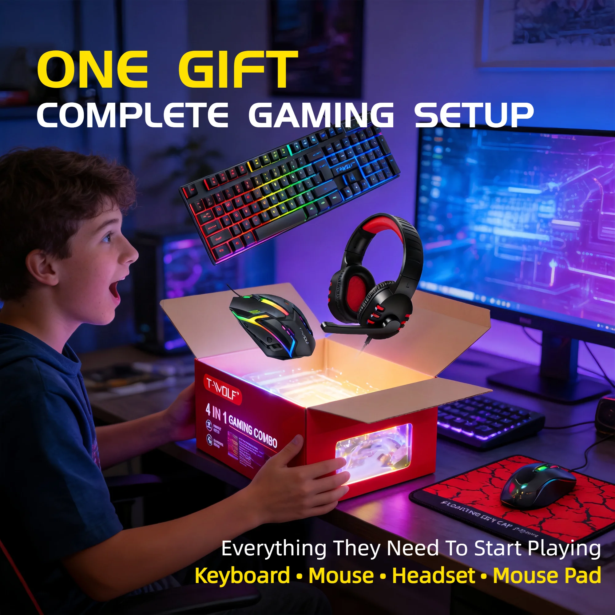 4 in 1 Gaming Combo Set Rainbo - огляд і ціна Gaming Headset Rgb