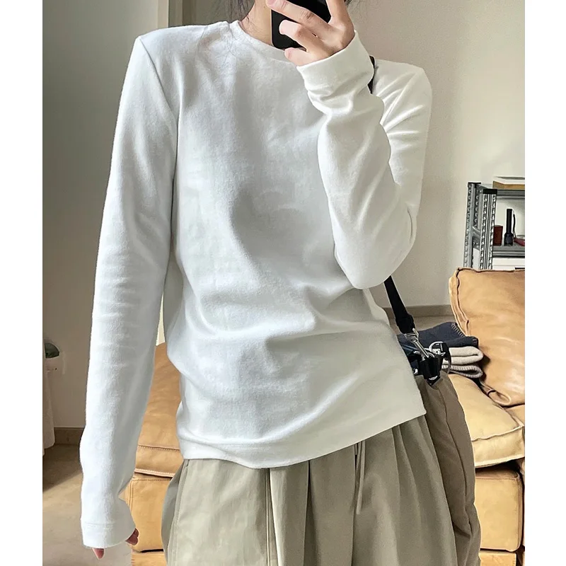 

ENjoyce Basic Round Neck T-shirts Women Korean Fashion Cotton Tee Shirt Long Sleeve Tops Pullover Streetwear Autumn Winter