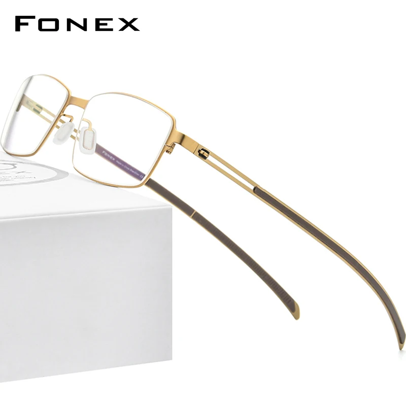 FONEX Titanium Alloy Glasses Frame Men Square Eyeglasses 2021 New Korean Screwless Eyewear F1011