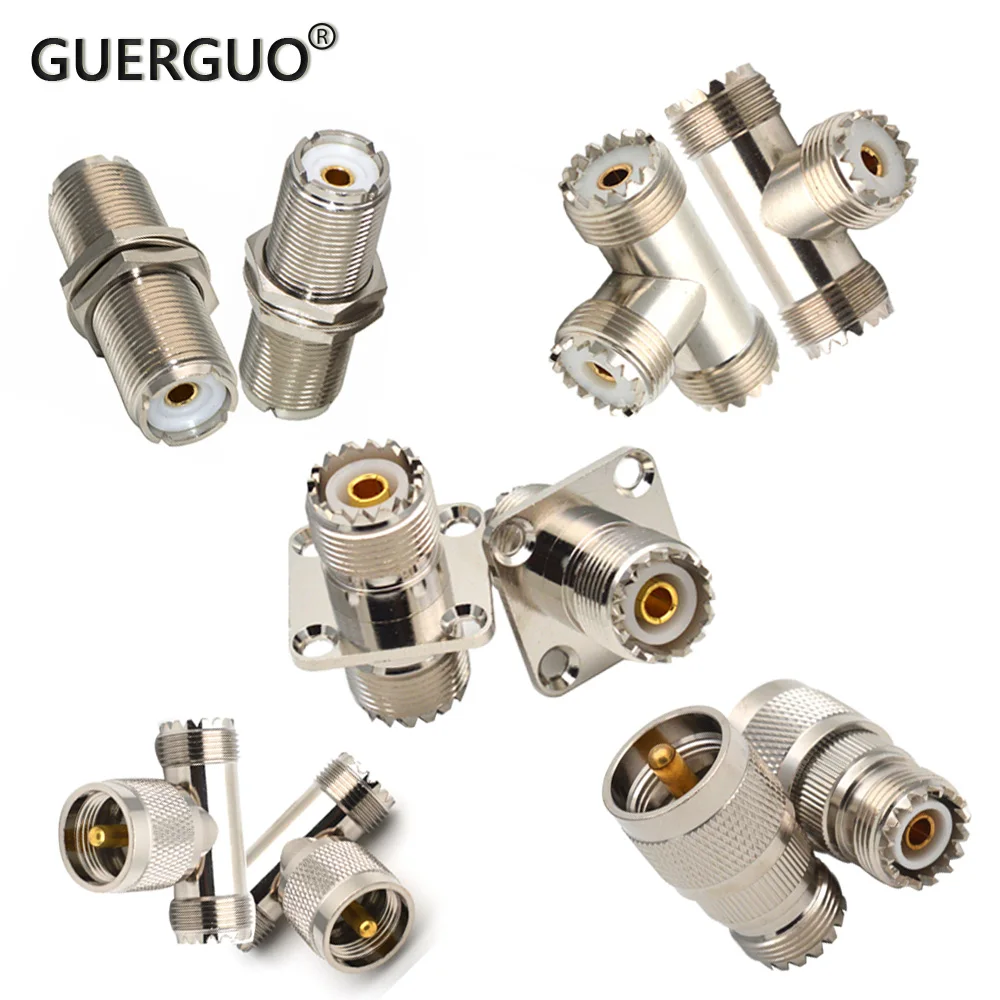 2PCS SO239 UHF Female 4Hole Flange Panel Chassis Mount PL259 UHF Male Jumper Test Converter Cable Connector RF Coaxial Adapter