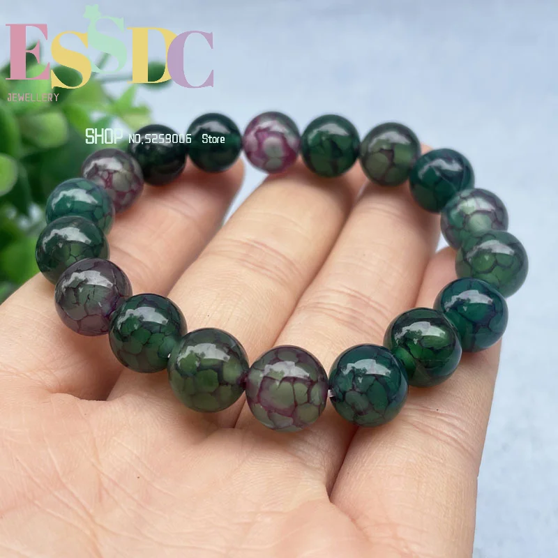 Exquisite jewelry green dragon pattern agate chalcedony mesh bracelet for men and women for daily wear view 5