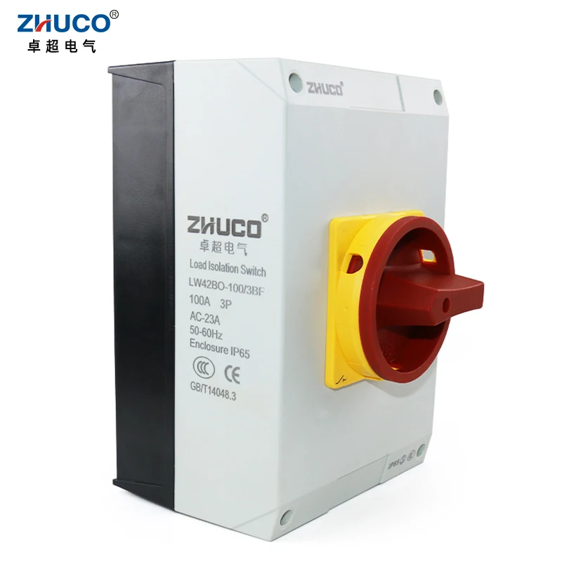 ZHUCO LW42BO-100/3BF 4BF 100A ON OFF Two Position 3 Poles 4 Poles Rotary Selector Changeover Cam Switch With Waterproof Box