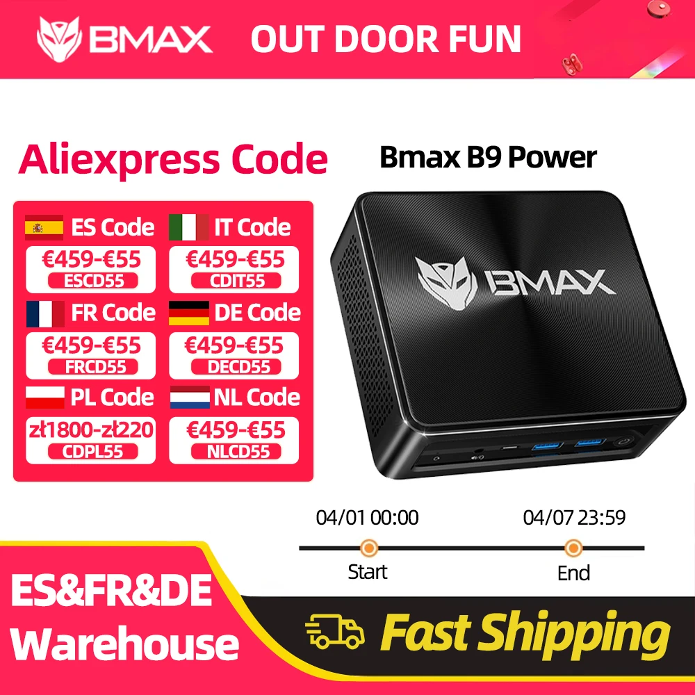 Mini PC BMAX B9 Power con Intel Core i9-12900H, 14 Núcleos, Máx. 5.0GHz, 24GB RAM, 1TB SSD, WiFi 6, Bluetooth, HDMI, USB