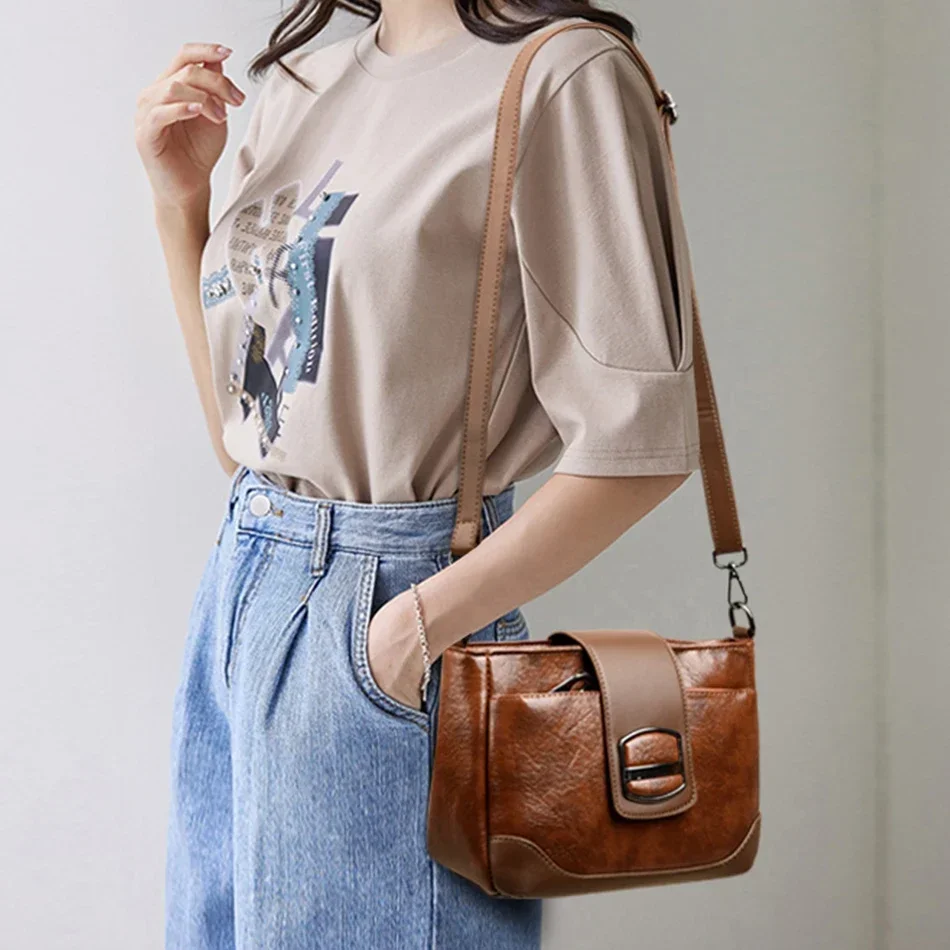 Designer High Quality Female Purses and Handbags Retro Oil Wax Skin Leather Shoulder Crossbody Bags for Women Luxury Hand Bag