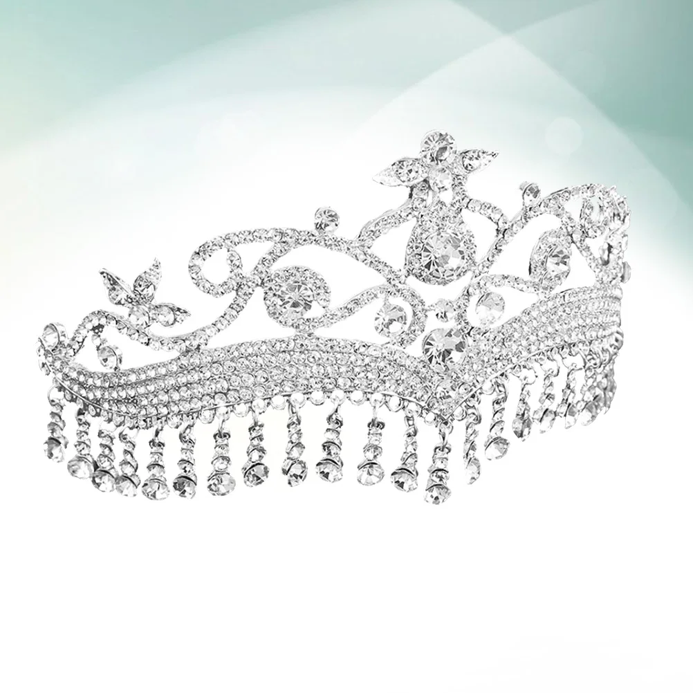 

Alloy Tassel Bride Crown Rhinestone Headpiece Hair Accessory Wedding Bridal Tiara Elegant Design Lightweight Durable Crystal