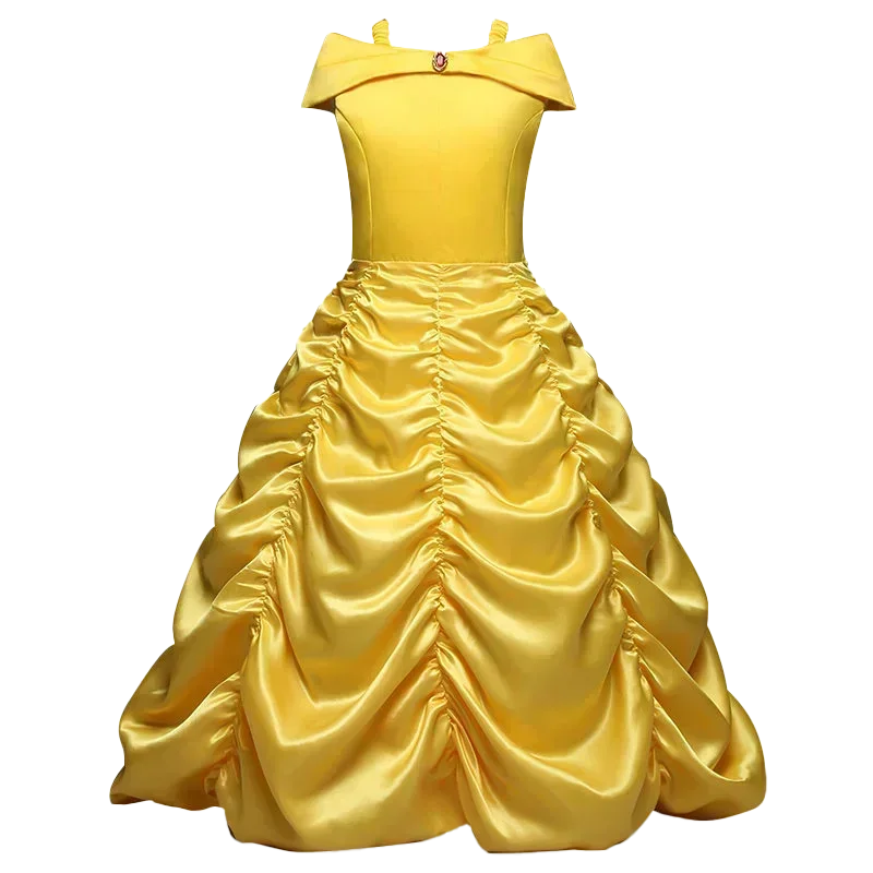 2024 Girl Princess Dress Beauty And Beast Cosplay Costume Belle Praty Yellow Luxury Wedding Ball Gown Kid Carvinal Fancy Clothes