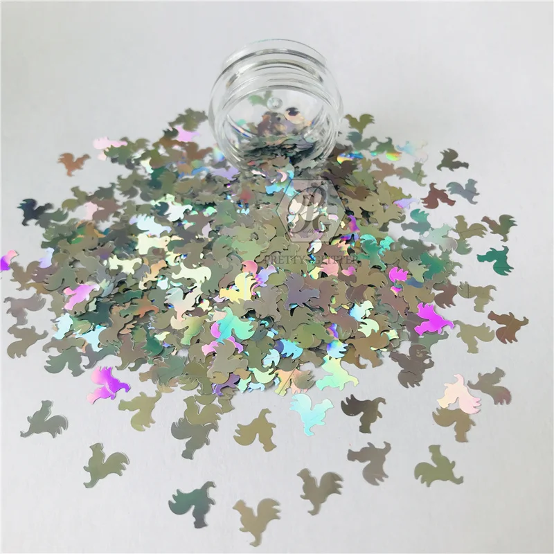 Prettyg 1 Doos Speciale Hanen Glitter Vorm Holografische Zilveren Dier Glitter Pailletten Voor Diy Art Ambachtelijke Nagel Make-Up Decoratie