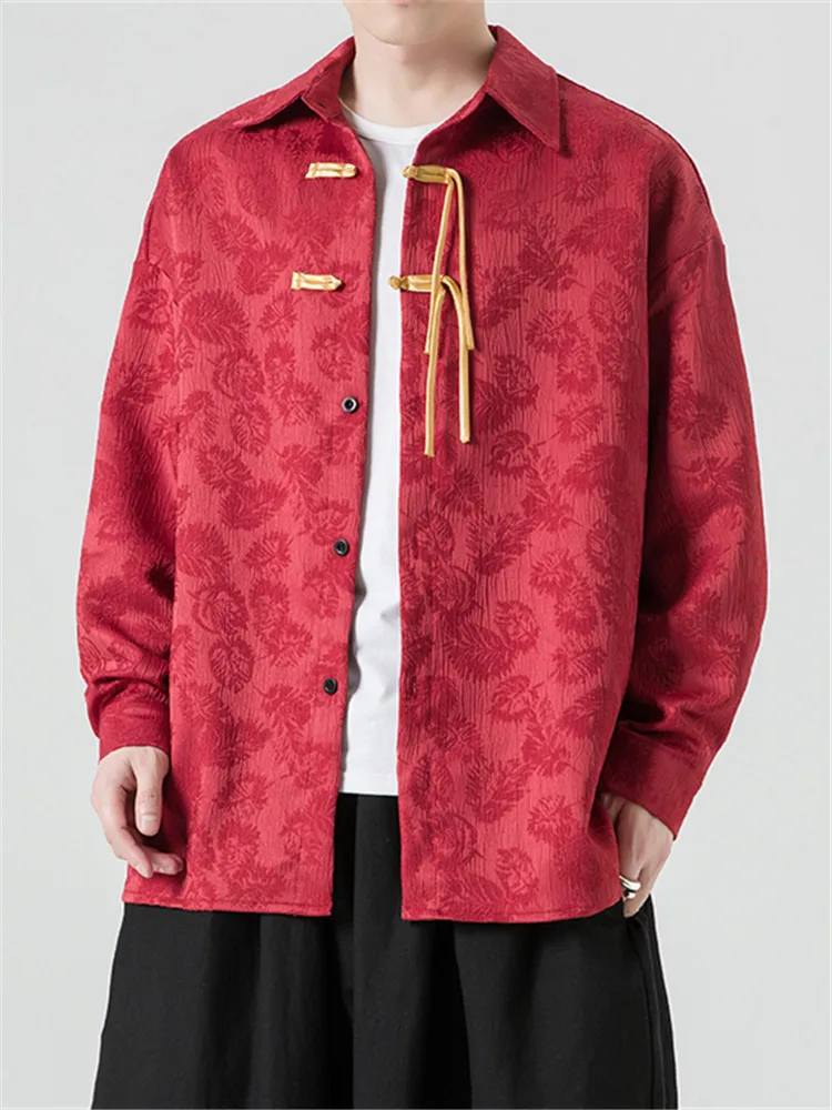 

New Chinese Style Red Men's Shirt Jacket 2026 New Fashion Hanfu Clothing Loose Fit Long Sleeve Breathable Sun Protection