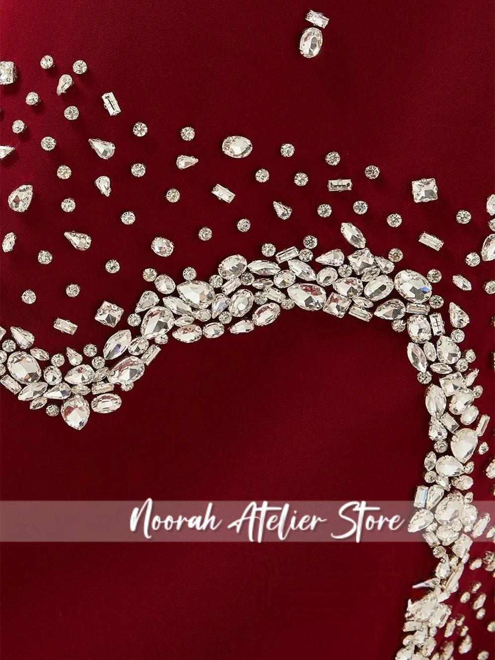 فساتين سهرة نسائية فاخرة جديدة أنيقة مطرزة باللون الأحمر بأكمام طويلة 2025 دبي فستان حفلات بطول الشاي مخصص