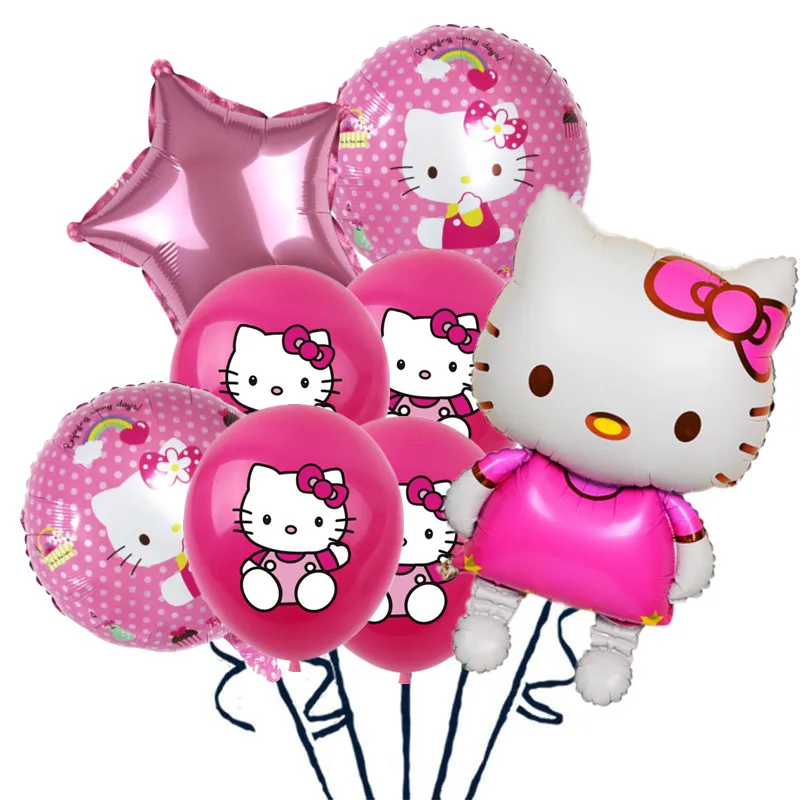 8Pcs Cartoon Cat Party Balloons Set Cartoon Kitty Helium Latex Balloon Baby Shower Girl Birthday Party Decoration Kids Toy Gifts