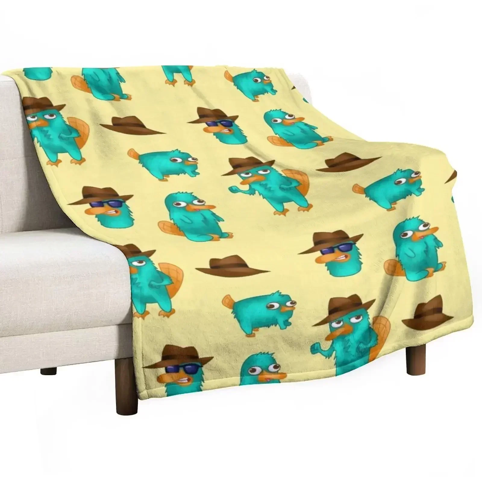 Perry the Platypus! Throw Blanket Hairy Soft Plaid Cute Plaid Flannel Blankets