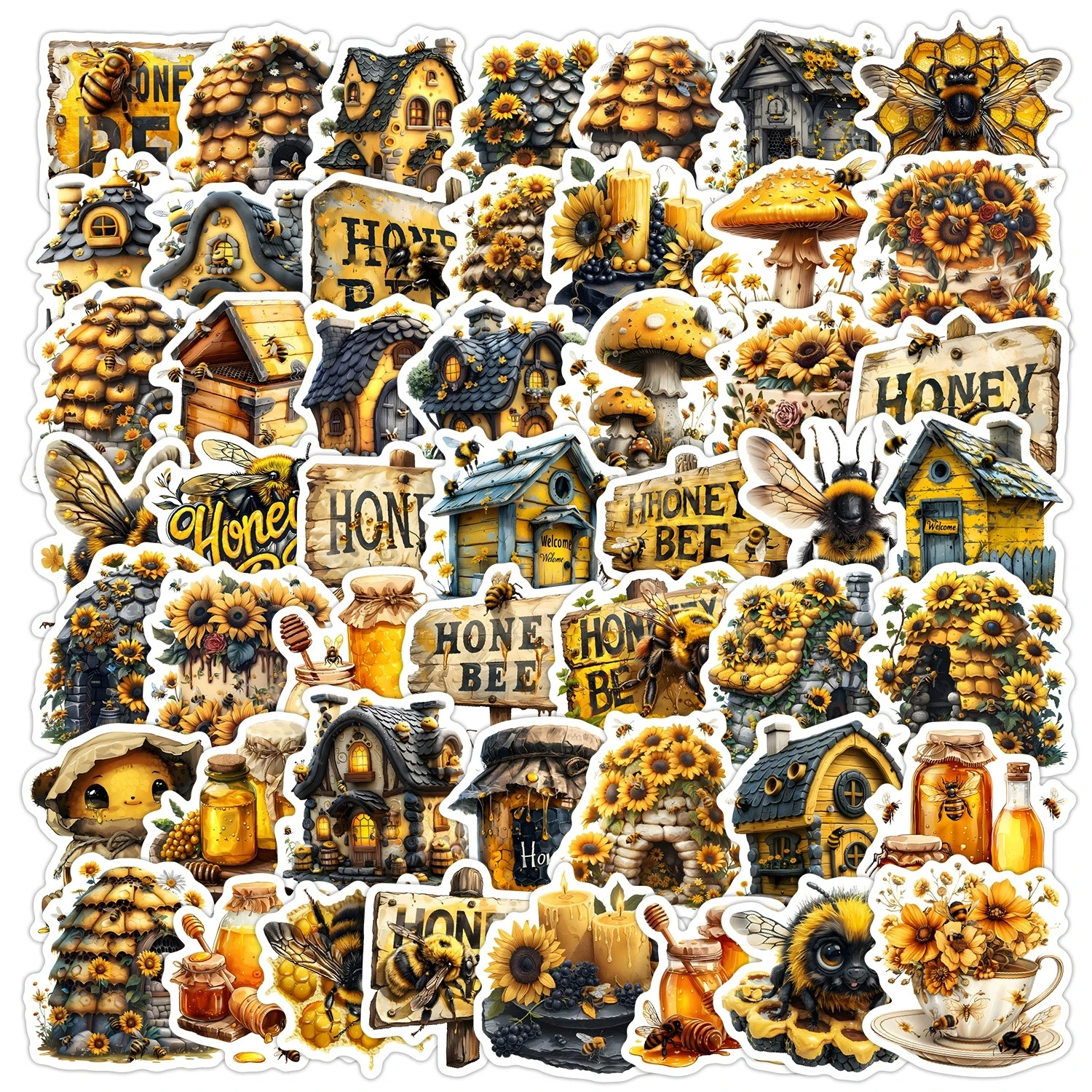 50-100 Pcs Cute Bee Graffiti Stickers Waterproof Vinyl Decals for Water Bottle Phone Laptop Journal Gift