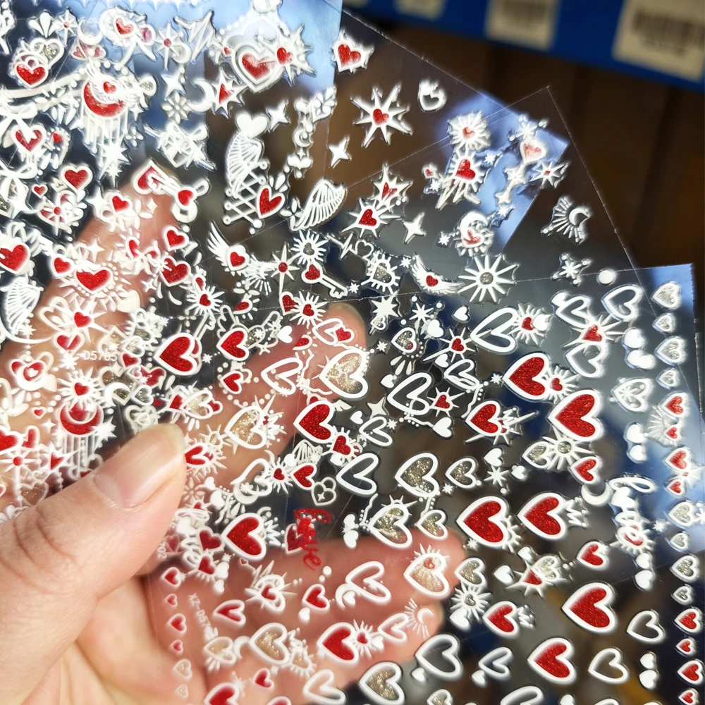 6 قطعة ثلاثية الأبعاد الأبيض الأحمر بريق الحب القلب مسمار الفن ملصقات عيد الحب لطيف Bowknot القلب الجناح Starburst مسمار صائق مسمار المتزلجون