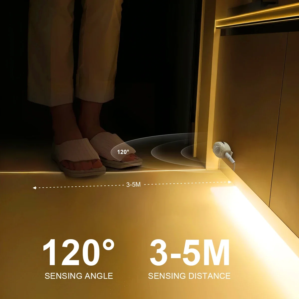 5V USB Powered LED Strip Light With PIR Motion Sensor Delay Time Adjustable Auto ON/OFF For Cabinet Bedside Closet Night Lightin