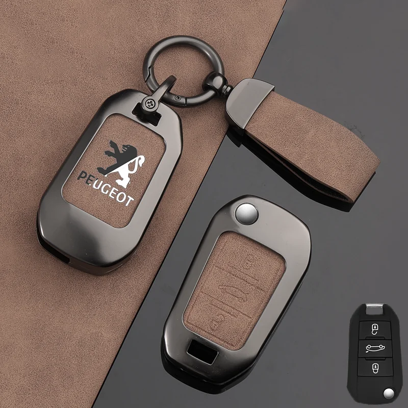 Zine Alloy Car Key Case Cover Key Bag Shell Holder Protection For Peugeot 208 308 408 508 2008 3008 4008 5008 Keychain Accessory