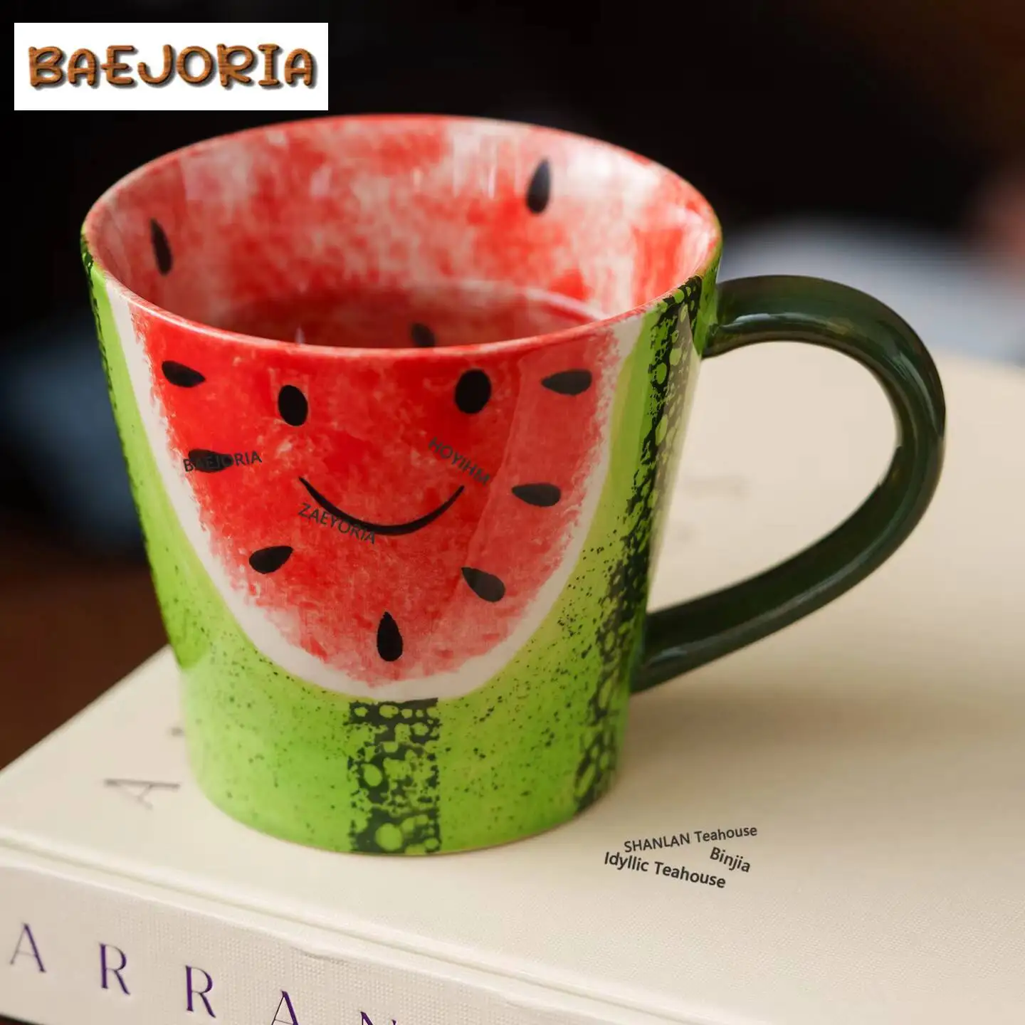 280ml Hand-painted Smiley Face Watermelon Coffee Mug Cappuccino Latte Cup Afternoon Tea Mug Master Office Water Cup Tableware