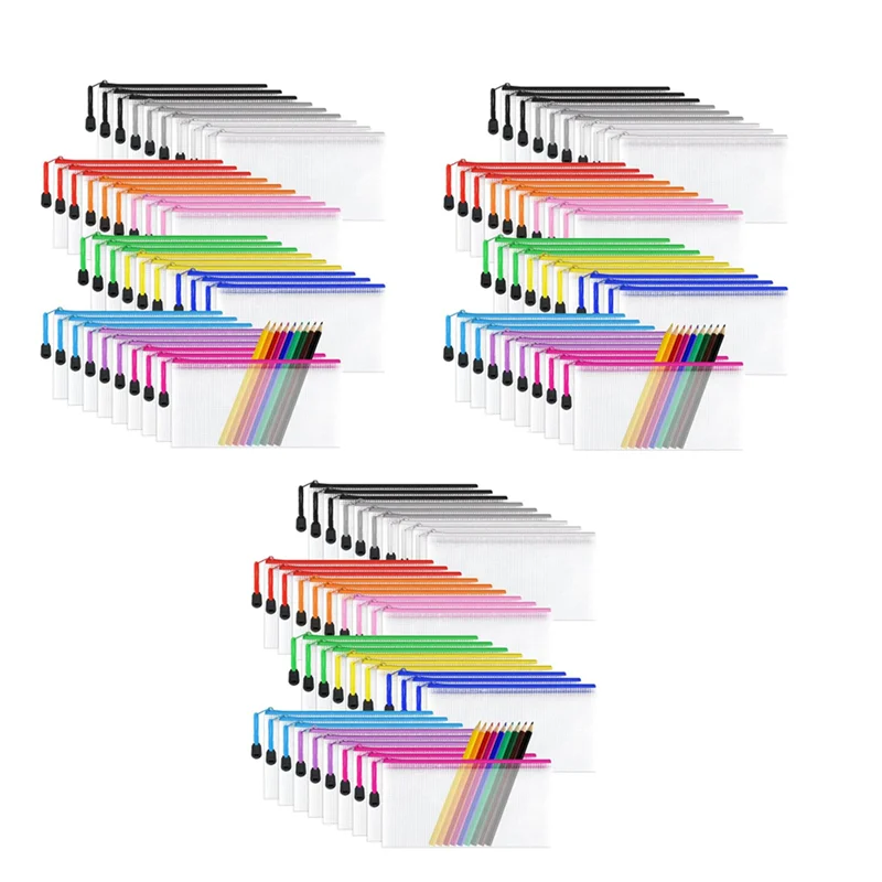 

Highly Recommended-108Pcs Mesh Document Bag,Clear Pencil Case Wallets Folders Waterproof Travel Storage Pouch 12 Colours