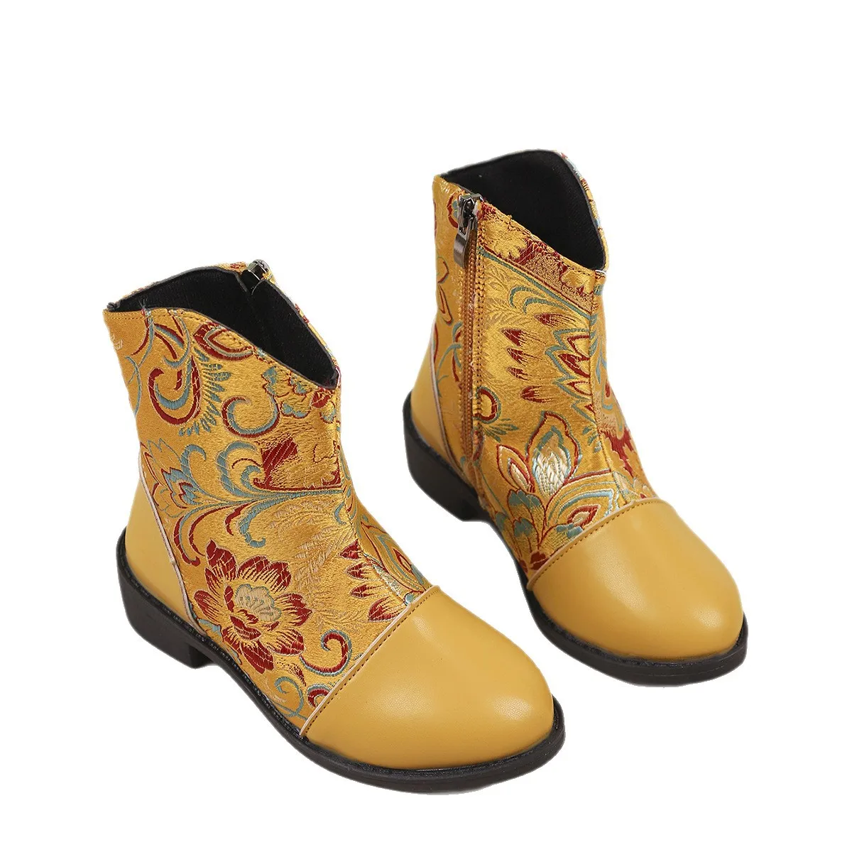 

2025 Fall Winter New Girls' Chelsea Style Ankle Boots Chunky Heel Embroidered Details Retro Fashion Classic Kids Footwear