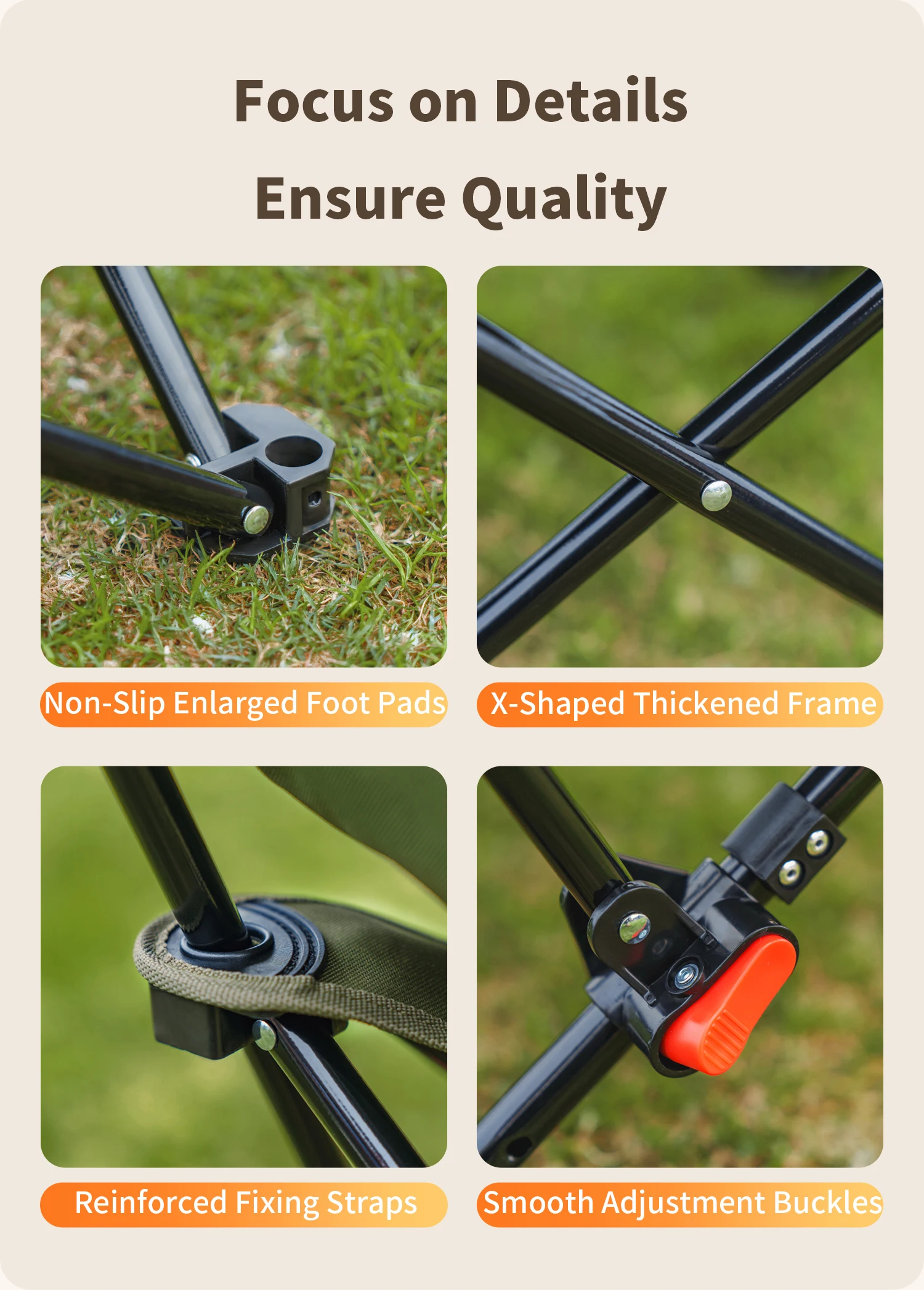 PRIMITIVE Quad Campingstuhl, gepolstert, robust, übergroß, faltbar, tragbar, mit Tragetasche und Seitentasche, für Outdoor, Strand, Picknick, Terrasse – Detail 26