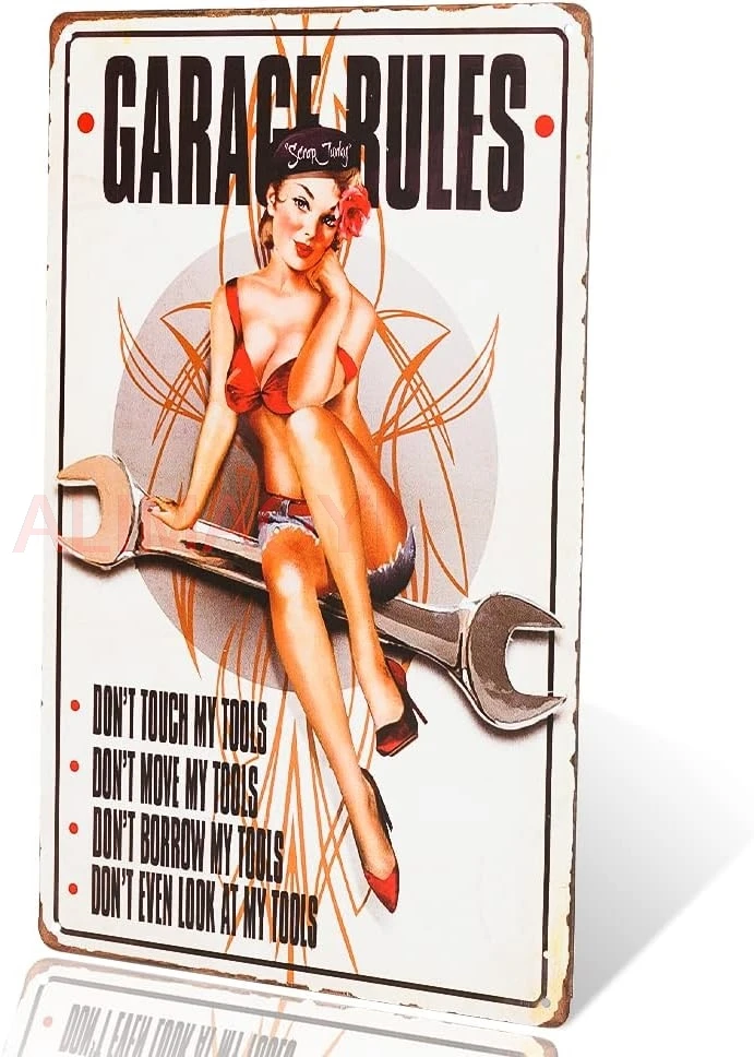 dingleiever-Garage Rules Pin Up Girl Sign Great tool sign for the Garage or Shop with just the right rules