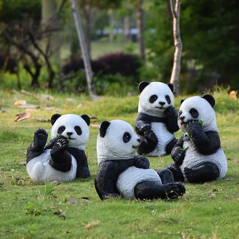 Grande sculpture en fibre de verre de panda, ornement de simulation pour aménagement paysager de jardin, parcs et espaces publics, décoration de parcs et de communités animales.