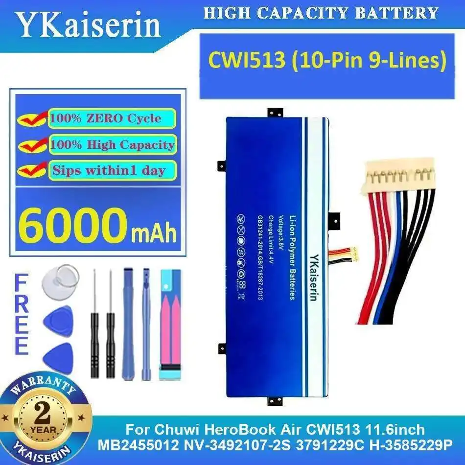 

Аккумулятор для ноутбука 6000 мАч для Chuwi Herobook Air CWI513 11,6 дюйма MB2455012 NV-3492107-2S 3791229C H-3585229P 10-контактный 9-линейный