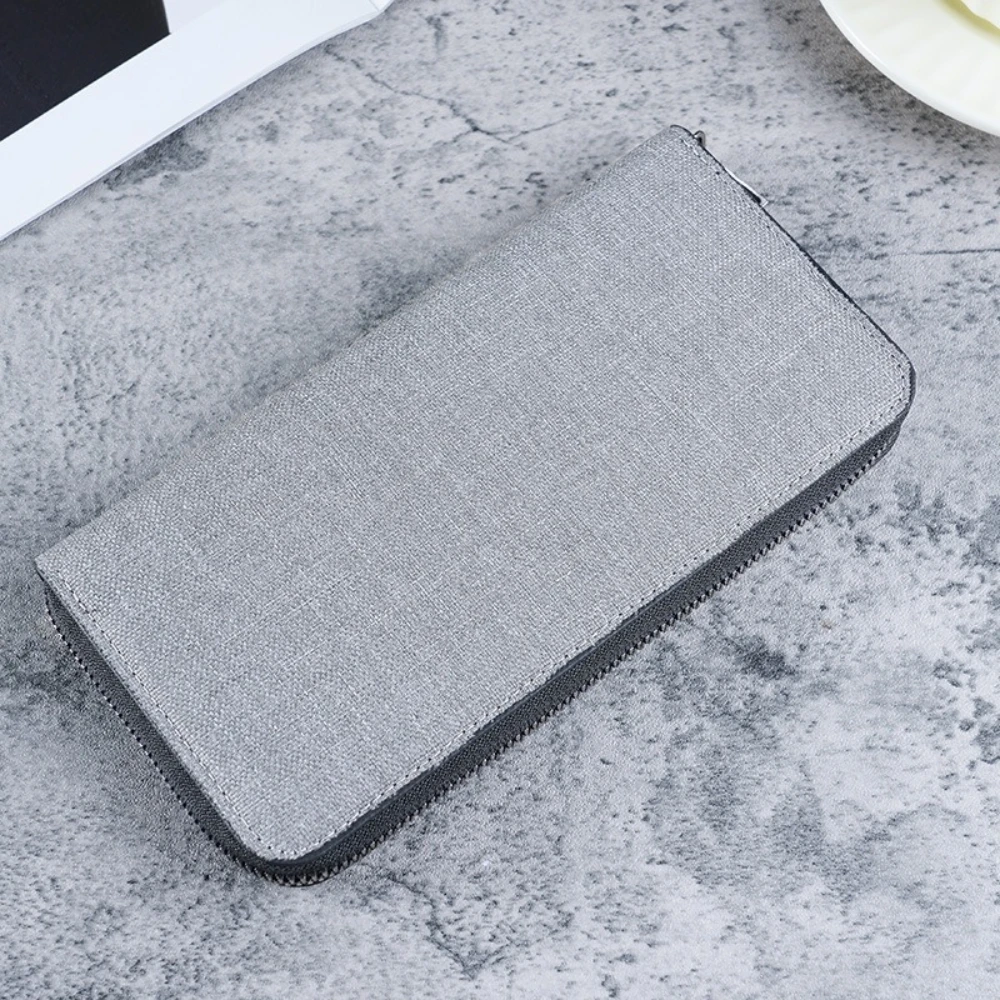 Bolsa de moedas masculina com zíper longo com grande capacidade e vários compartimentos, bolsa de mão transfronteiriça de lona comercial e cas de cartão