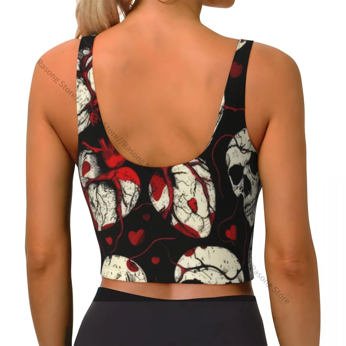 Sports Bra Women Running Yoga Clothes Vest Skulls Background Gathering Fitness Vest