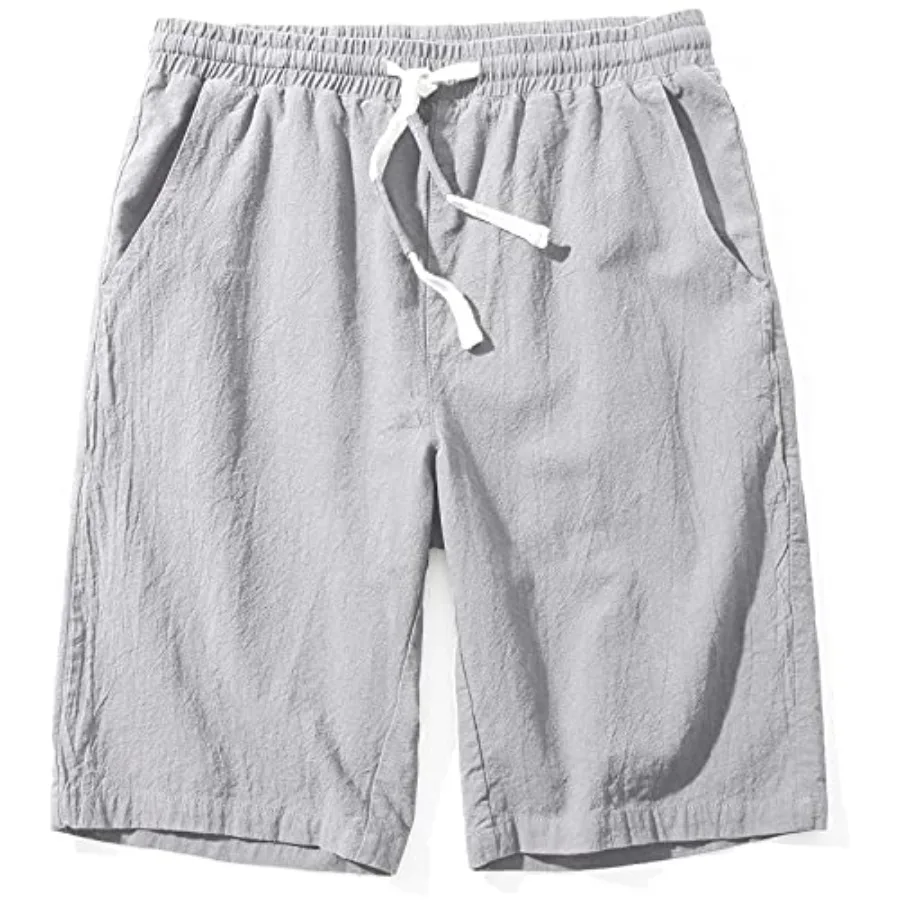 

SIR7 Men's Linen Casual Classic Fit 11 Inch Inseam Elastic Waist Shorts with Drawstring