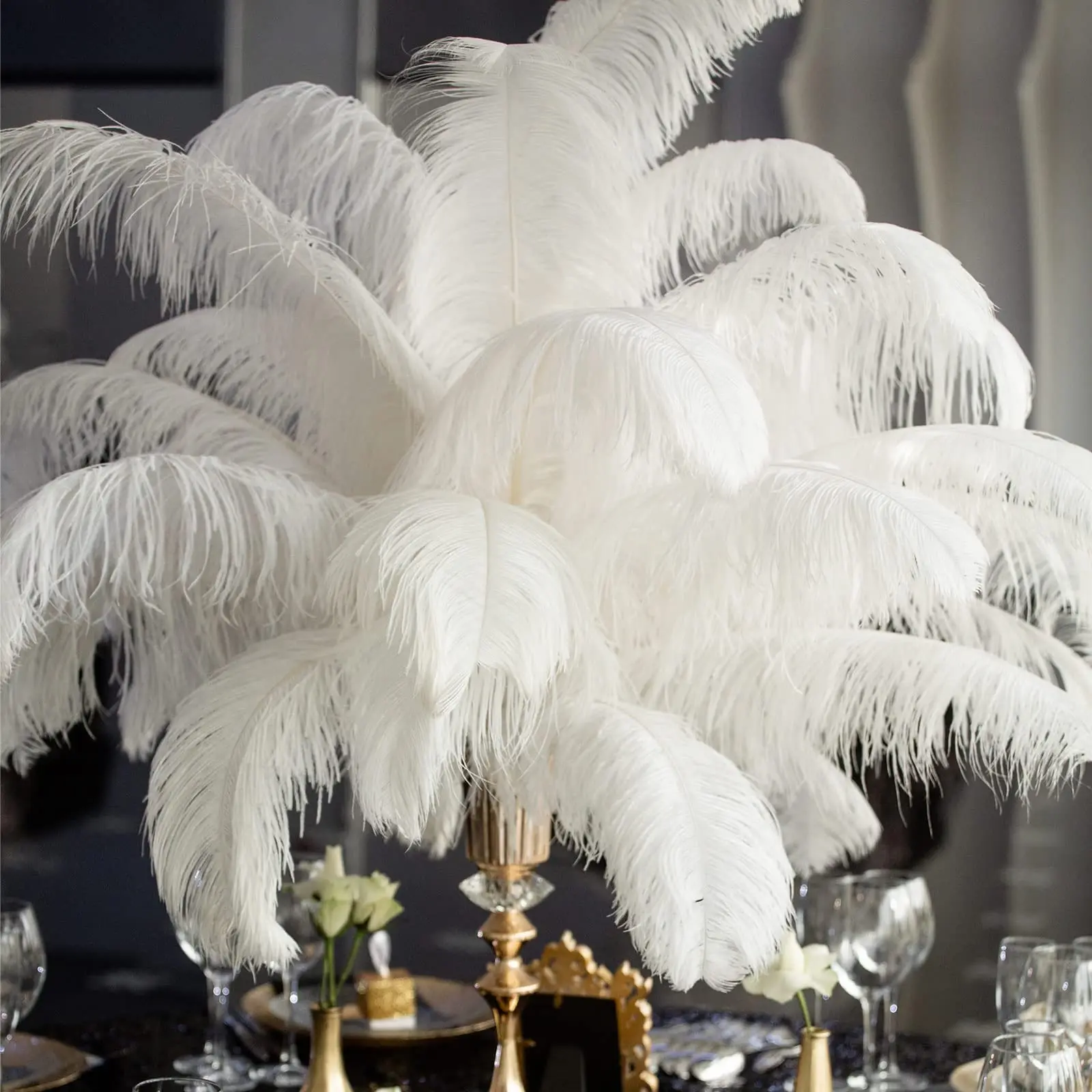 الأبيض 45-50 سنتيمتر ريش النعام أعمدة كبيرة الطبيعية لزهرية حفل زفاف محور ديكورات المنزل ريشة لوازم الحرفية #5