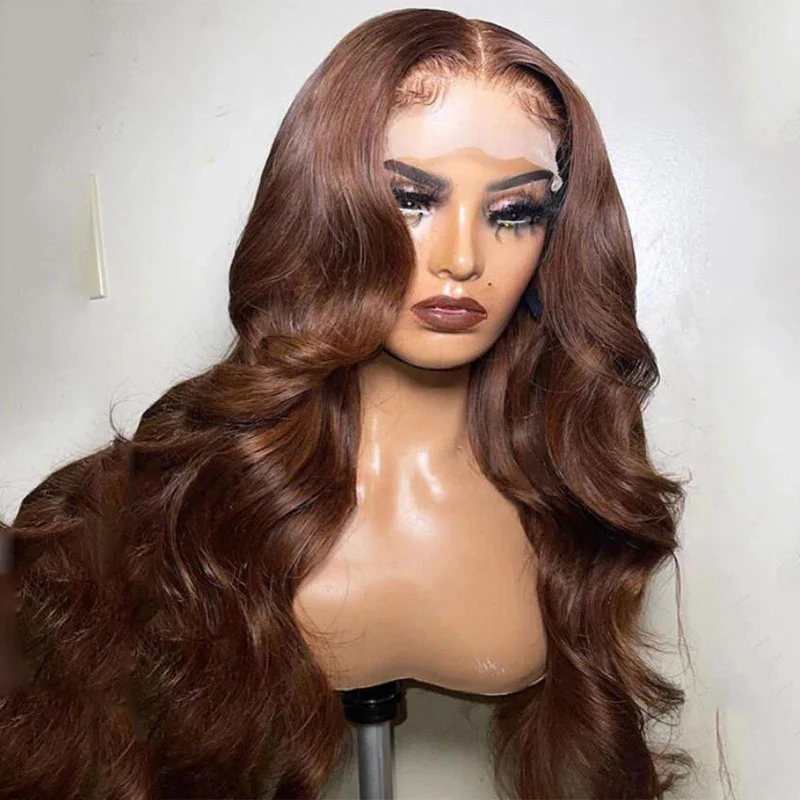 Soft Glueless Orange Brown 26“Long 180Density Body Wave Lace Front Wig For Women With BabyHair Preplucked Heat Resistant Daily