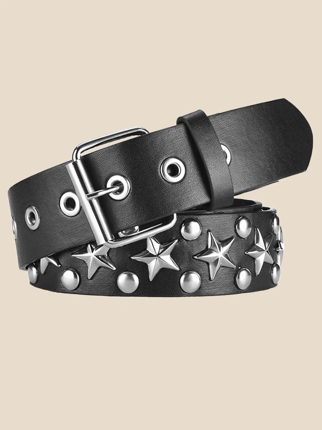 Stud & Star Eyelet Decor Square Buckle Belt