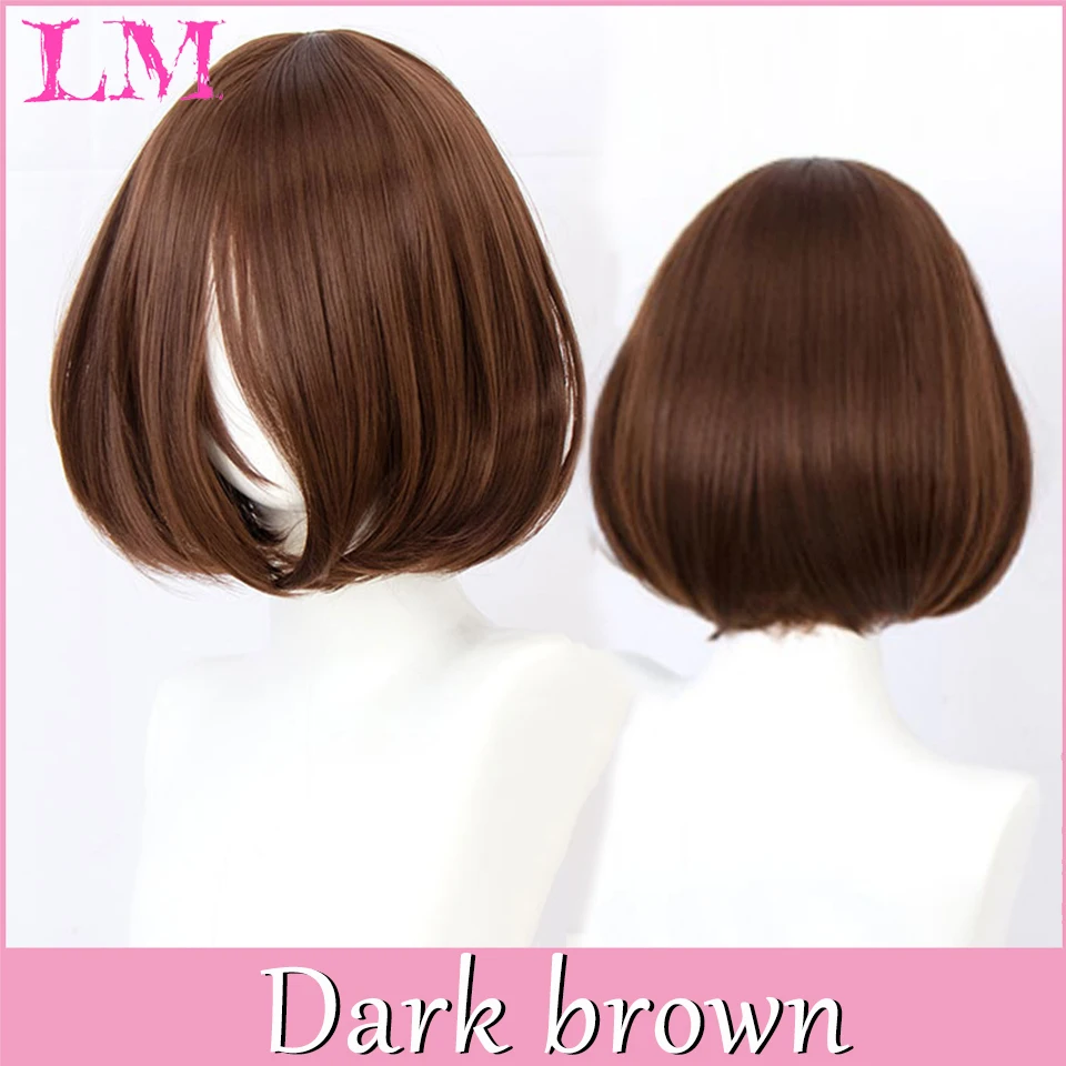 Синтетический парик LM Короткий платиновый блондин Ombre Волнистый парик Темные корни с челкой для женщин Длина плеч Естественный вид Ежедневное использование