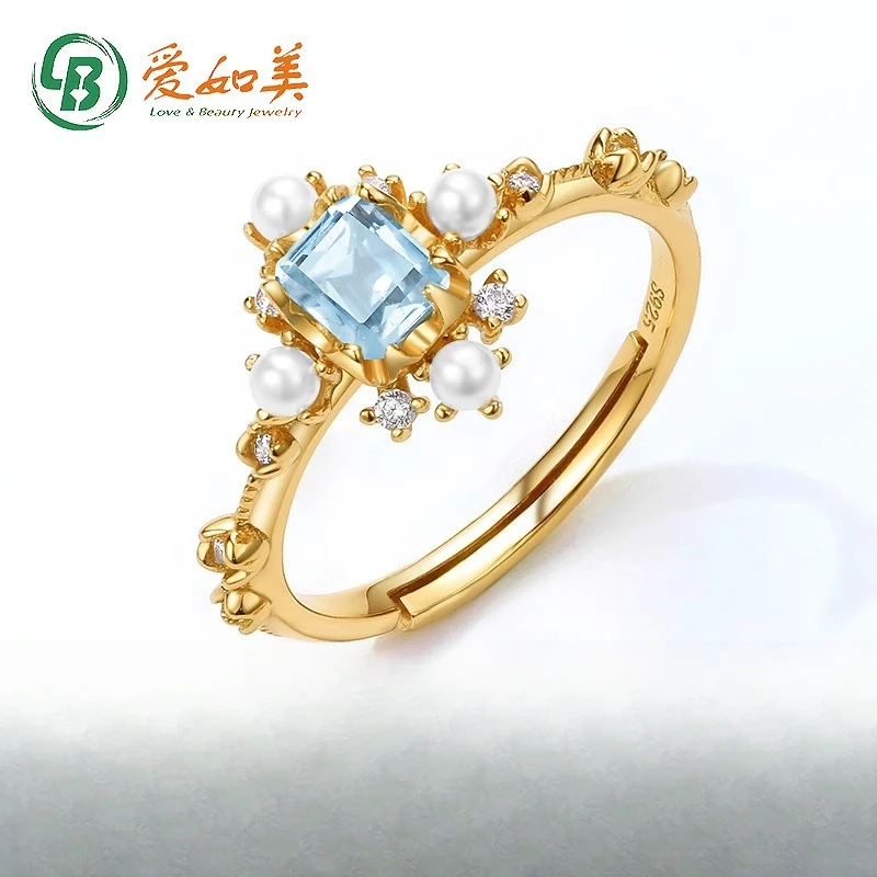 

18-каратное золото PT950, платиновое посеребренное 7-слойное золотое кольцо с натуральным синим топазом и геометрическим рисунком, женское универсальное кольцо со снежинкой