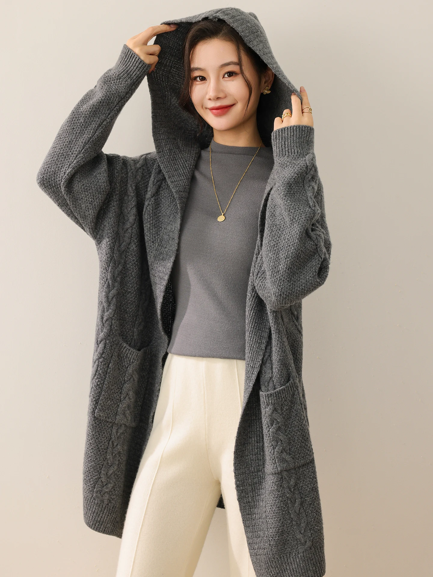 

Light Luxury Woman 100% merino Wool Sweater New Fashion Autumn Winter Knitted Cardigan Long Sleeve Clothing Tops Lady Outerwear