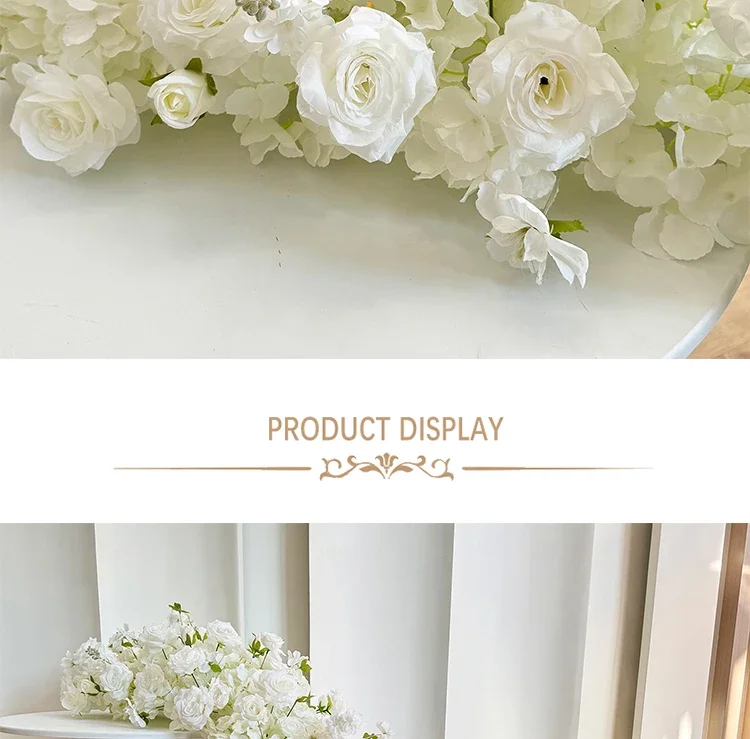 Weiße Rose Babybreath Künstliche Blumenreihe Kaskadierende Seidenblumengirlande Hochzeitstischläufer Bogenrand Zeremonie Empfang Deko – Detail 6