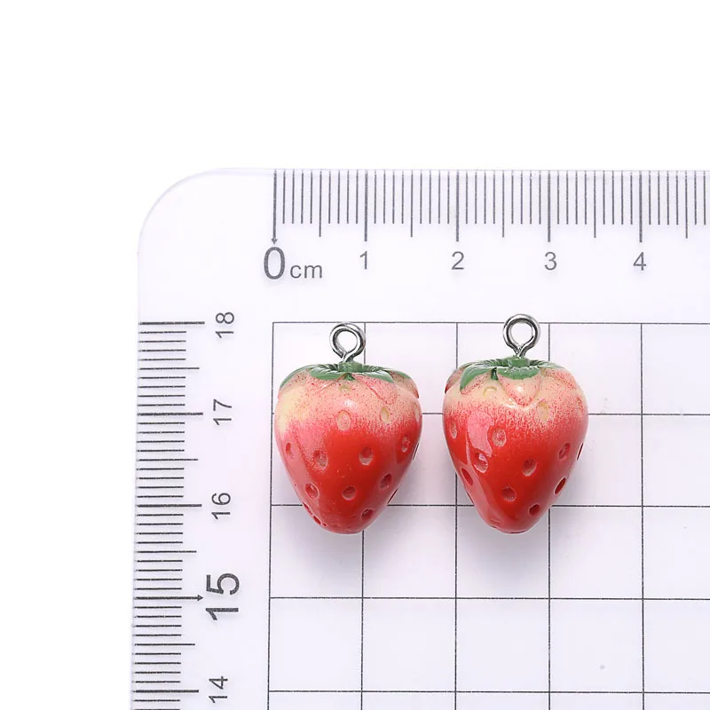 10 stücke 3D Harz Imitation Rote Erdbeere Charms Obst Anhänger Für Schmuck Machen DIY Handgemachte Halskette Armbänder Schlüssel Kette – Detail 5