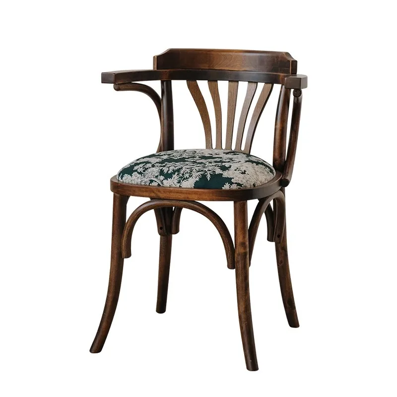 

Medieval solid wood dining chair household national style backrest green armrest