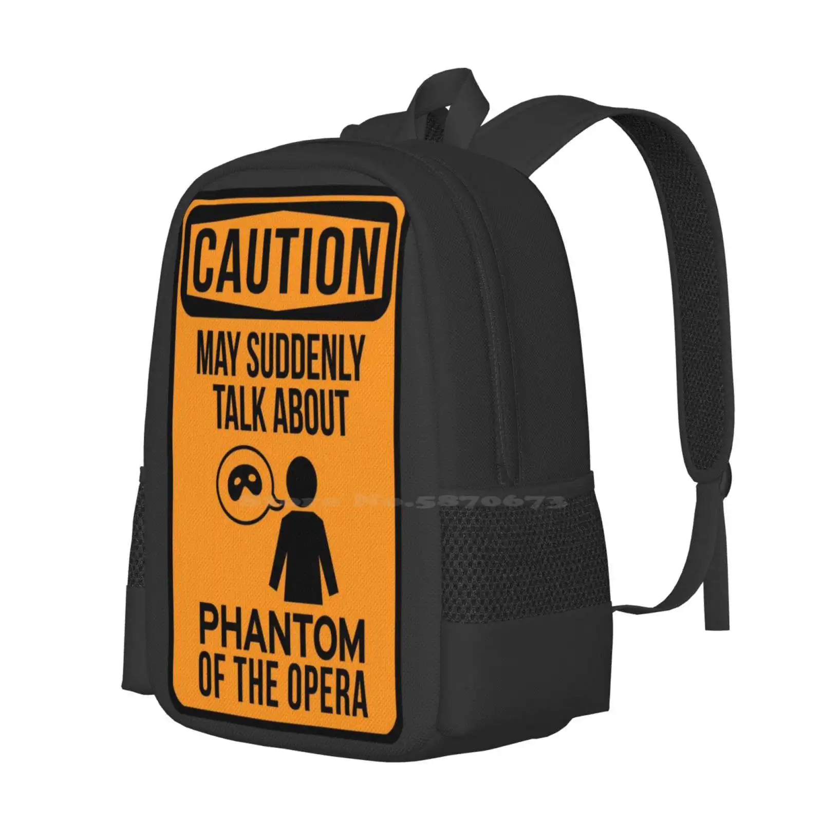 Phan Warning 3D Print Design Mochila para Estudante, Fantasma da Ópera, Gaston leroux, Dia dos Adultos, Broadway, Poto Musicals