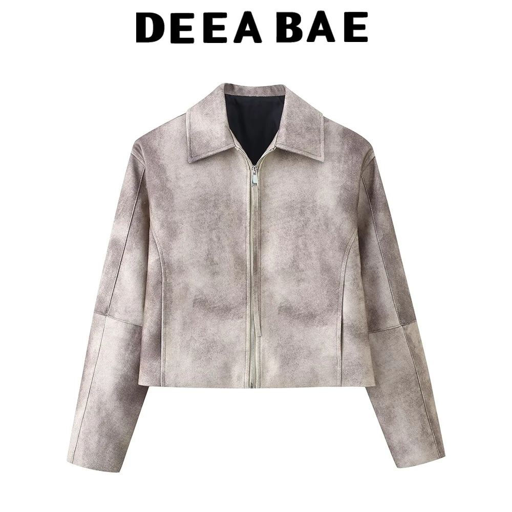 

DEEABAE Winter new women's clothing French design with zipper decoration lapel long sleeved short jacket