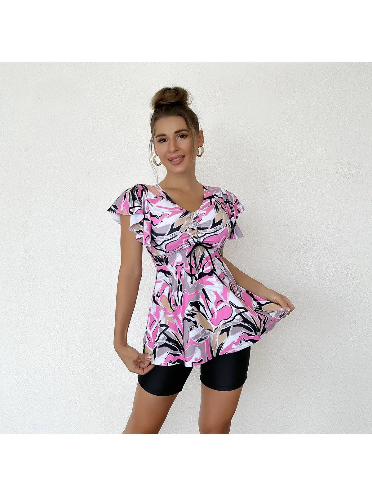 جديد المرأة Tankini ملابس السباحة الأزهار طباعة بيكيني التستر بوت الرياضة Fitn ملابس السباحة مادة البوليستر #2