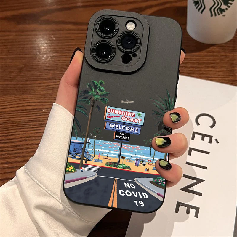 Summer beach tourist scenery Full Screen Silicone Phone Case for VIVO Y15S Y17 Y19 Y20 Y21 Y50 Y512020 Y67 Y72 Y75 Y81 Y91 V11