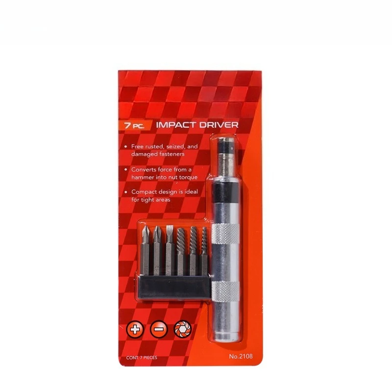 6-in-1 Impact Screwdriver Set, Heavy Duty Manual Impact Driver with Bits for Removing Rusted, Stuck, Broken Screws
