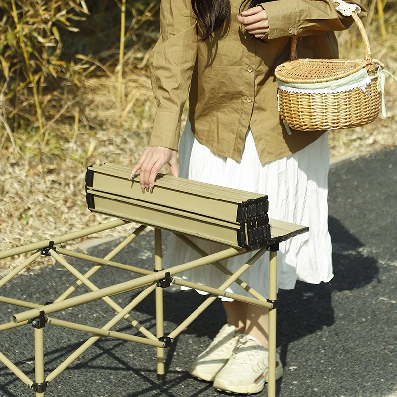 Outdoor Folding Portable Hiking Camping Barbecue Picnic Table Night Market Stall Metal Chicken Rolls Camping Furnishings Tables