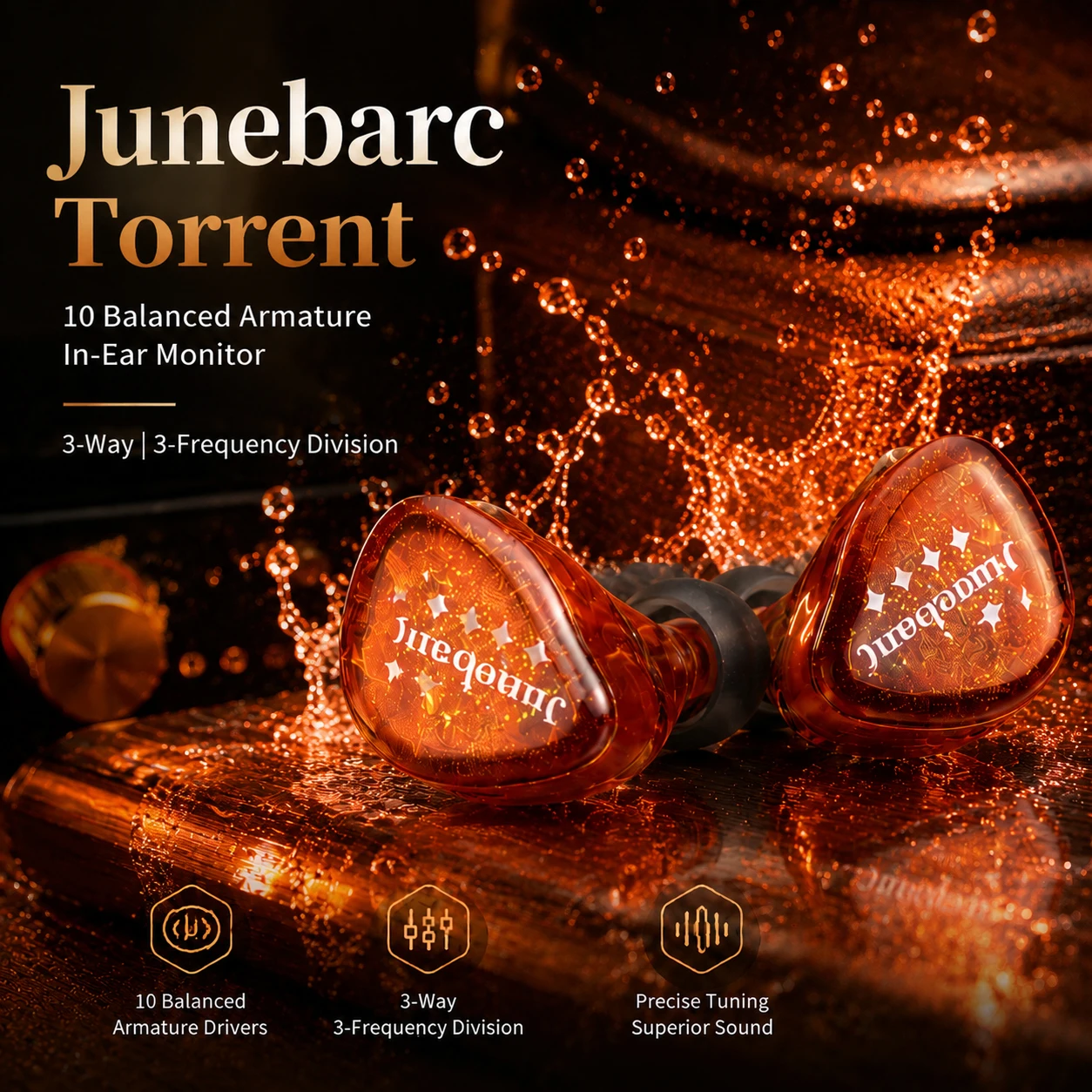 LETECIEL Junebarc Torrent HiFi Wired In-Ear Earphone10BA IEMs  3-Way Crossover Knowles Sonion MMCX 4.4mm Monitor Headphons