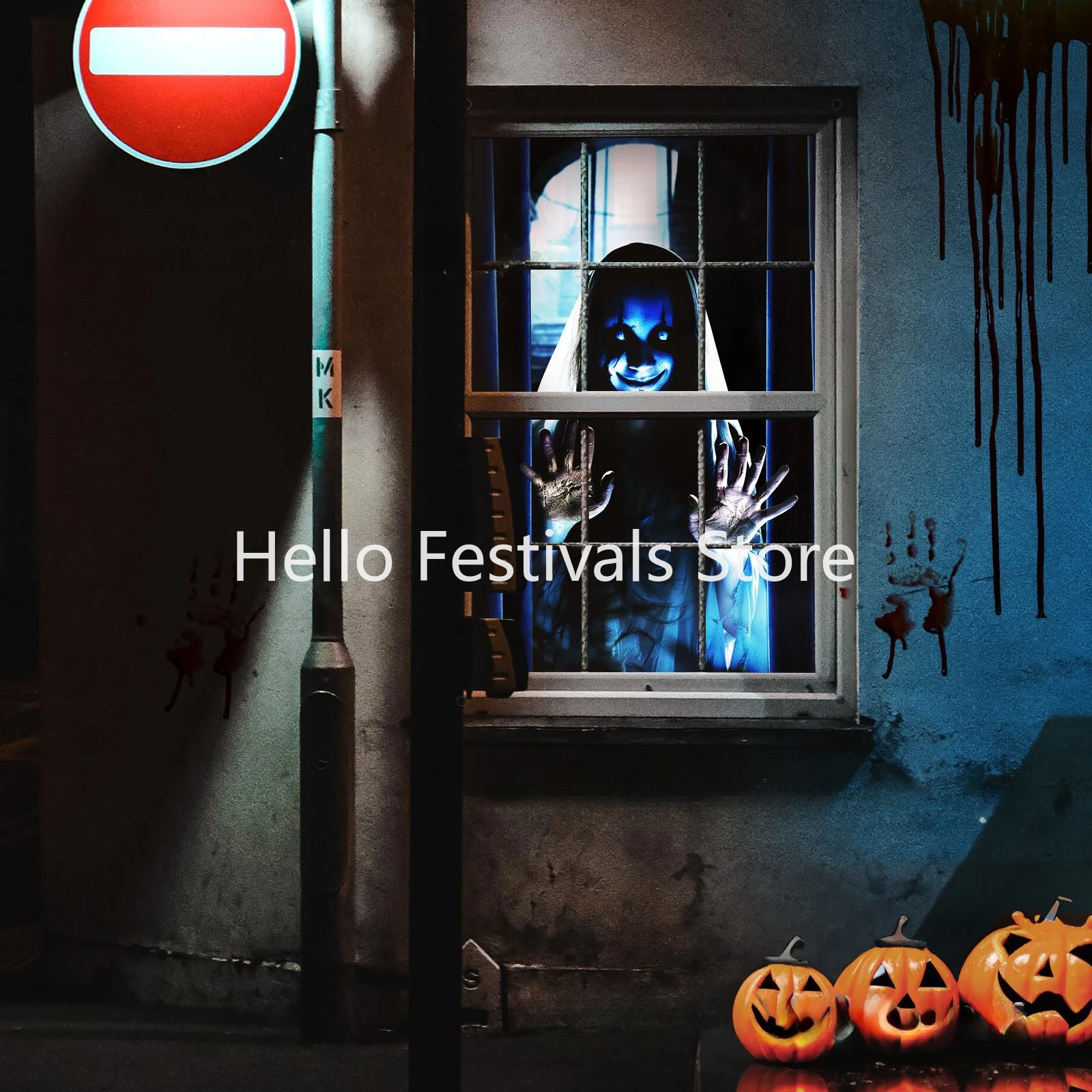 Couverture de fenêtre d'halloween de 120cm, rideau fantôme de terreur, bannière de fenêtre de maison, fantôme de sang, maison hantée, accessoires de décoration de fête à thème