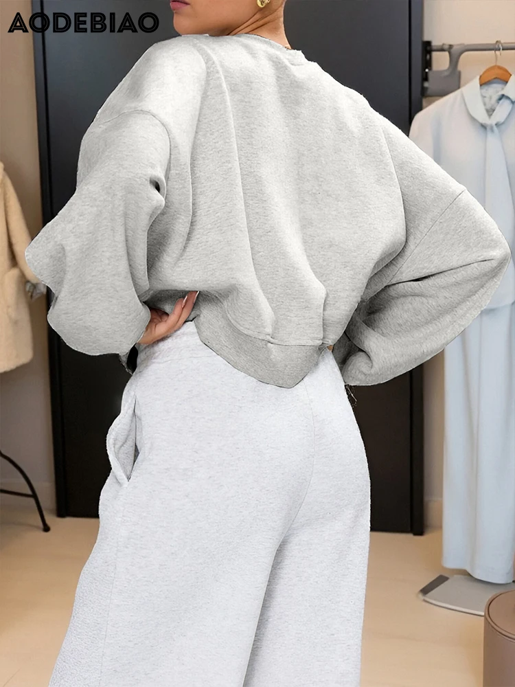 AODEBIAO Grey Sports Fitness Hoodie Women Autumn Winter Long Sleeves Fashion O-Neck Hoodie Casual Streetwear Loose Hoodie Women